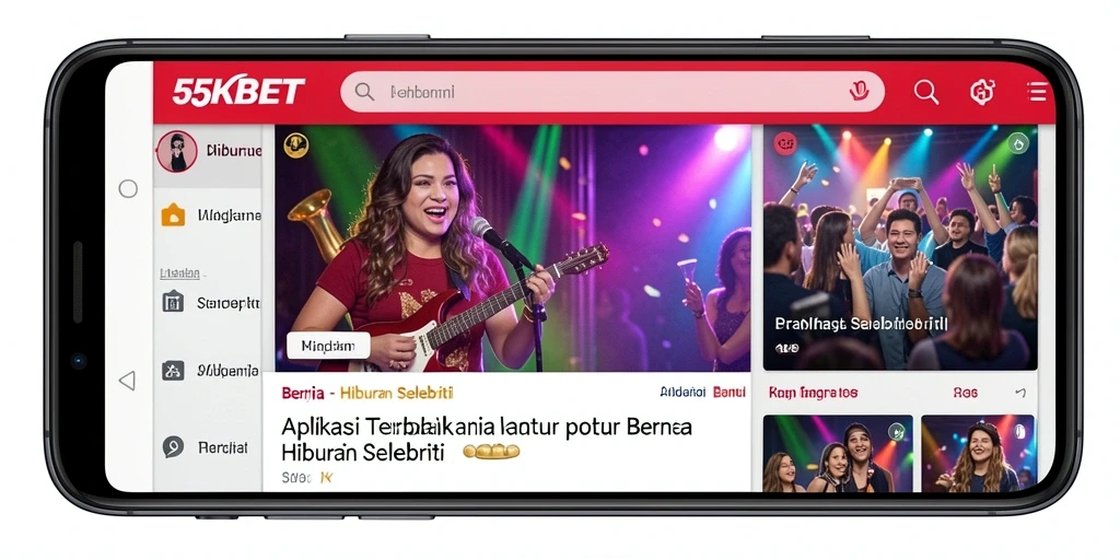 Tampilan utama aplikasi 55KBET dengan berita hiburan selebriti terkini.