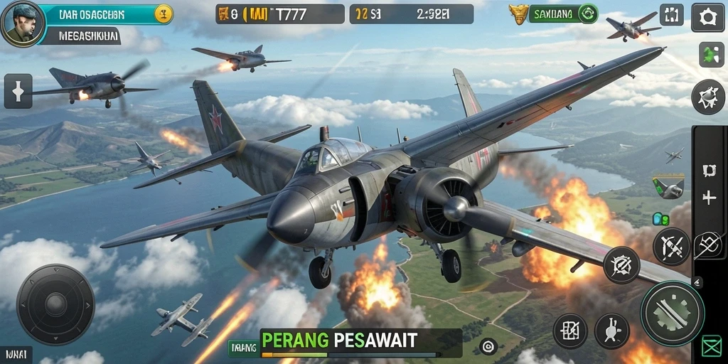 Antarmuka menarik dari game Perang Pesawat MT777.