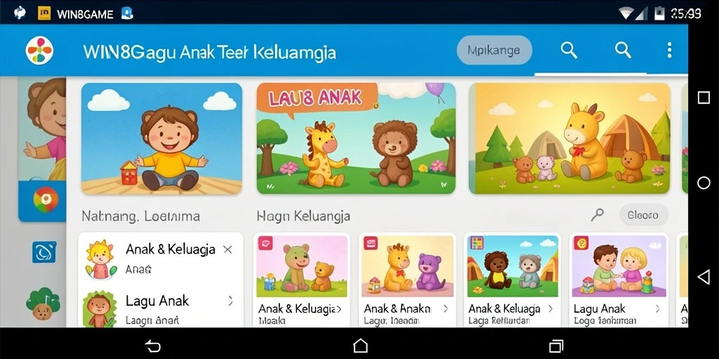 Antarmuka WIN8GAME yang menyenangkan dan penuh warna untuk Lagu Anak.